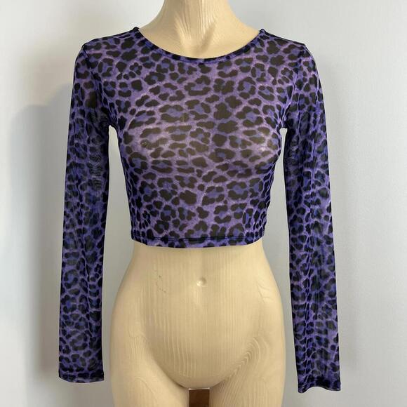 Twik Par Simons Women's Women's Size Small Purple Animal Print Sheer Cropped Top - Picture 4 of 11